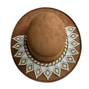 Amada Artisans Handmade Boho Western Beaded Wide Brim Faux Suede Hat Medium